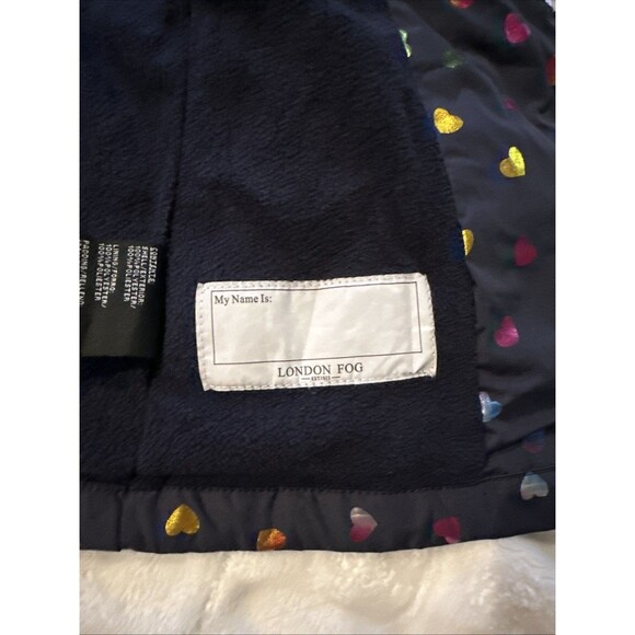 London Fog 2T Baby Toddler Coat Metallic Finish Hearts Hood Warm Black Girls - Picture 12 of 16